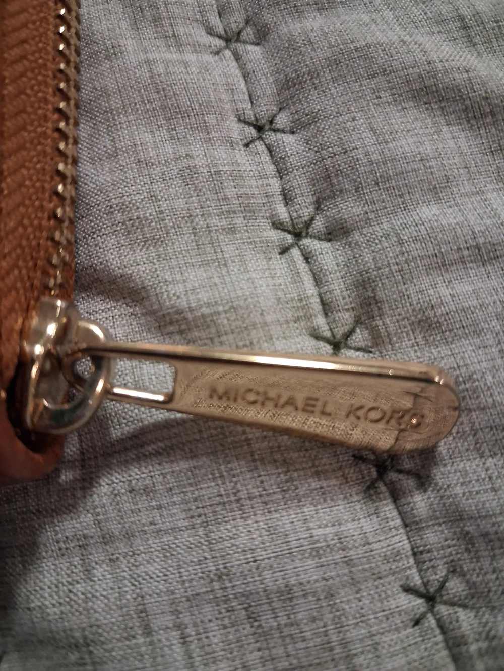 Michael Kors Tan and Brown MK Logo Zip-Around Wallet